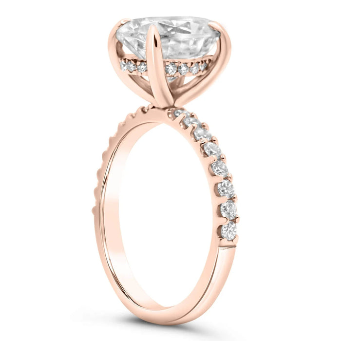 Andrea | Oval Moissanite 14k Rose Gold Engagement Ring - Diamond Daughters, Top Side View