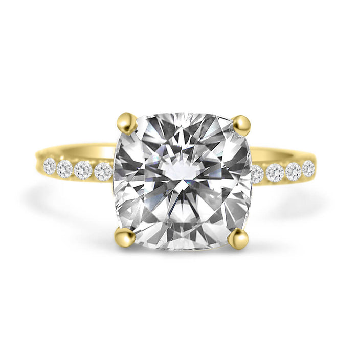 Angela | Cushion Moissanite  14k Yellow Gold Engagement Ring - Diamond Daughters, Front View