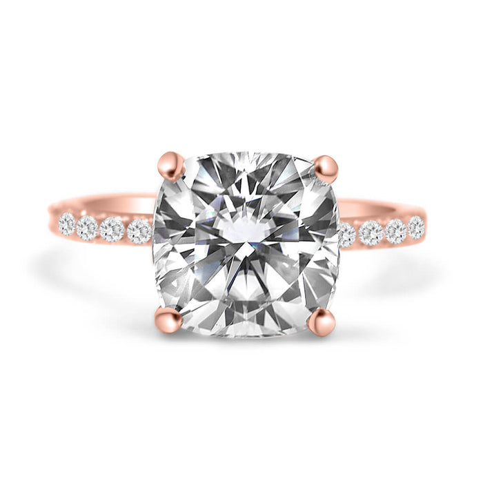 Angela | Cushion Moissanite  14k Rose Gold Engagement Ring - Diamond Daughters, Front View