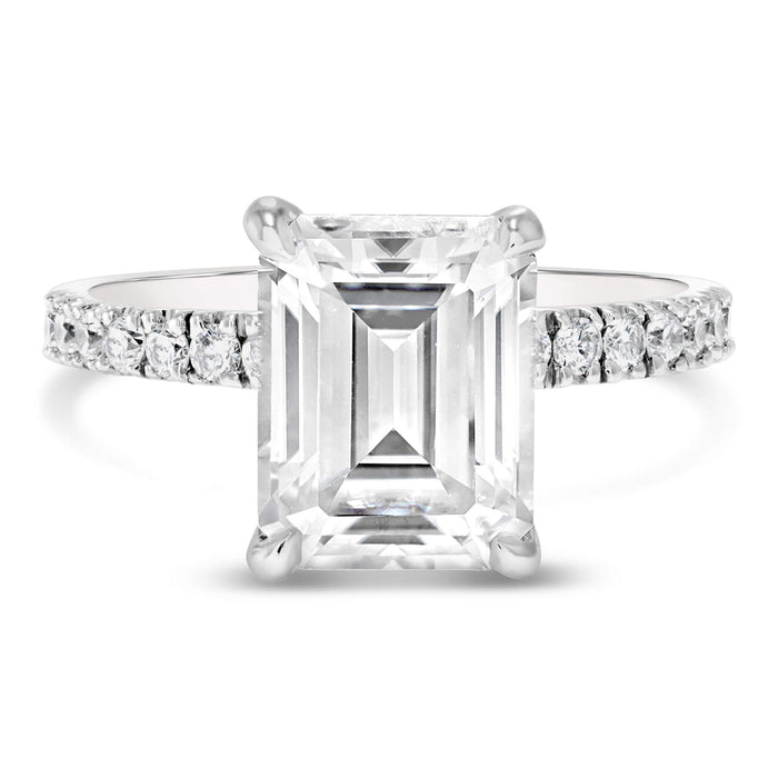 Angela | Emerald Moissanite 14k White Gold Engagement Ring - Diamond Daughters, Front View