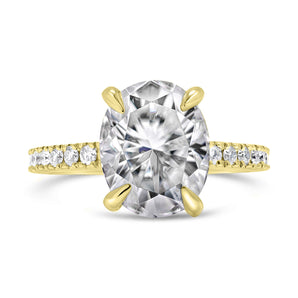 Angela | Oval Moissanite  14k Yellow Gold Engagement Ring 
Diamond Daughters
Front View