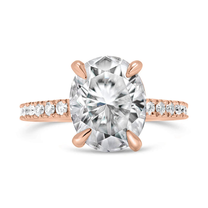 Angela | Oval Moissanite 14k Rose Gold Engagement Ring - Diamond Daughters, Front View