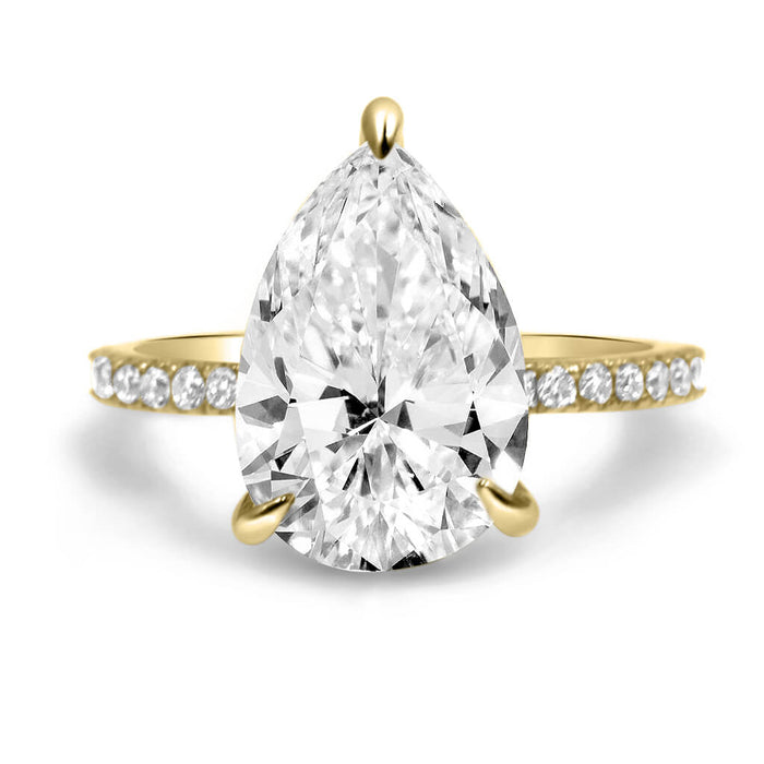 Angela | Pear Moissanite 14k Yellow Gold  Engagement Ring - Diamond Daughters, Front View