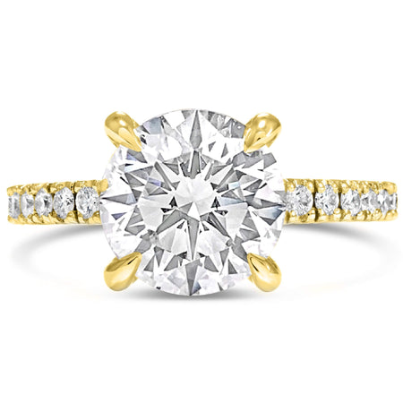 Angela | Round Moissanite  14k Yellow Gold Engagement Ring - Diamond Daughters, Front View