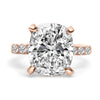 Anna | Elongated Cushion Hidden Halo Pave 14K Rose Gold Moissanite Engagement Ring - Diamond Daughters, Front View