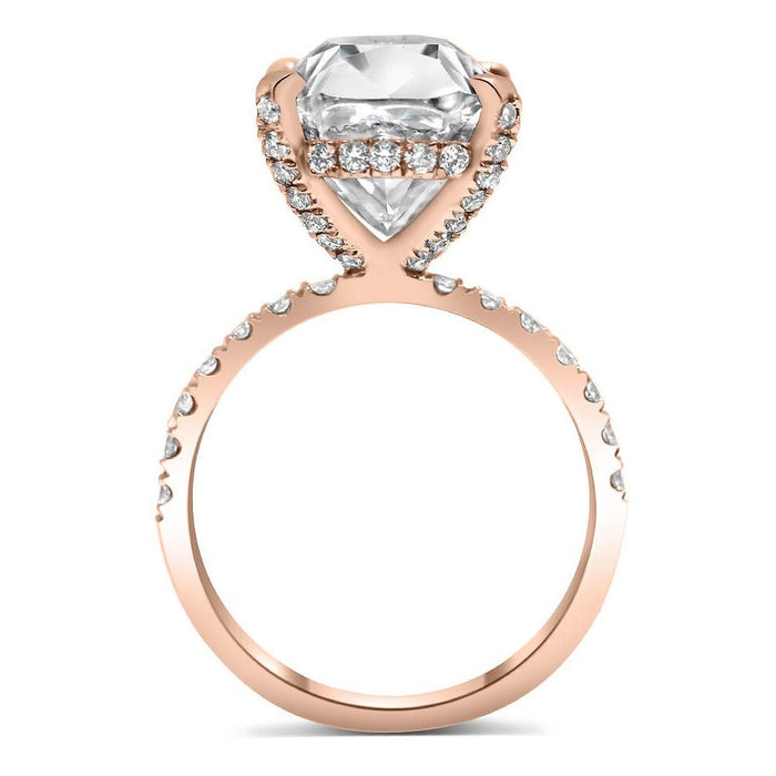 Anna | Elongated Cushion Hidden Halo Pave 14K Rose Gold Moissanite Engagement Ring - Diamond Daughters, Top View