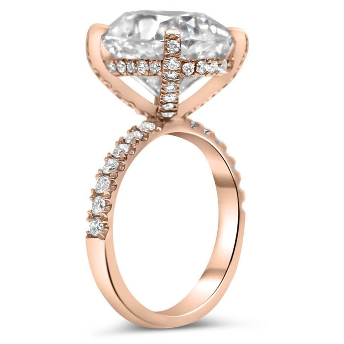 Anna | Elongated Cushion Hidden Halo Pave 14K Rose Gold Moissanite Engagement Ring - Diamond Daughters, Top View