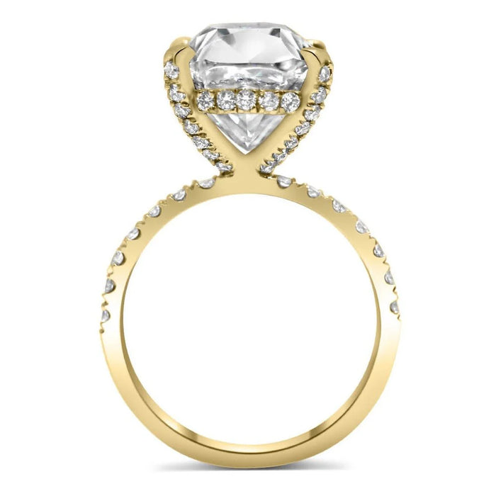 Anna | Elongated Cushion Cut Hidden Halo Accent Stones On Shank And Prongs 14K Yellow Gold Engagement Ring - Diamond Daughters, Top View