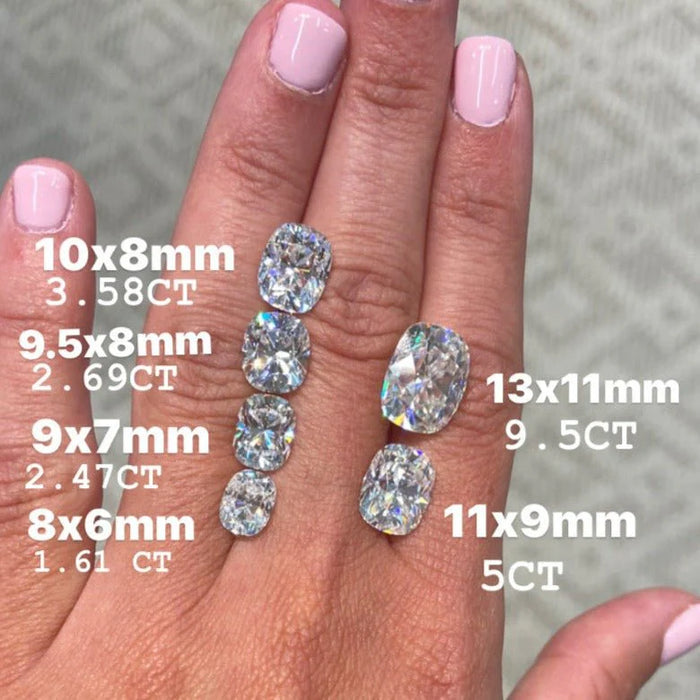 Moissanite And Lab Grown Diamond Size Comparison, Top Hand View