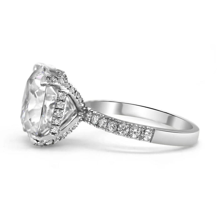 Anna | Elongated Cushion Cut Hidden Halo Accent Stones On Shank And Prongs 14K White Gold Engagement Ring - Diamond Daughters, Side View