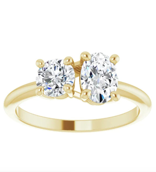 Ariana Toi Et Moi Round & Oval 14K Yellow Gold Moissanite Engagement Ring - Diamond Daughters, Front View