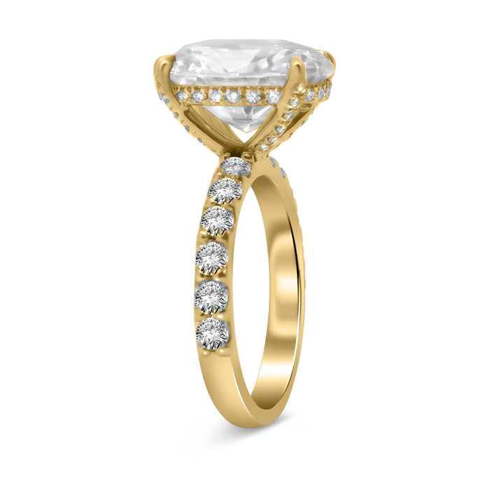 Avery | Oval Moissanite Diamond Hidden Halo Shank Accent Stone 14K Yellow Gold Engagement Ring - Diamond Daughters, Top Side View