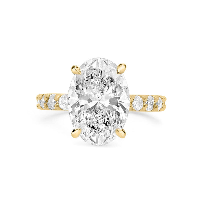 Avery | Oval Moissanite Diamond Hidden Halo Shank Accent Stone 14K Yellow Gold Engagement Ring - Diamond Daughters, Front View