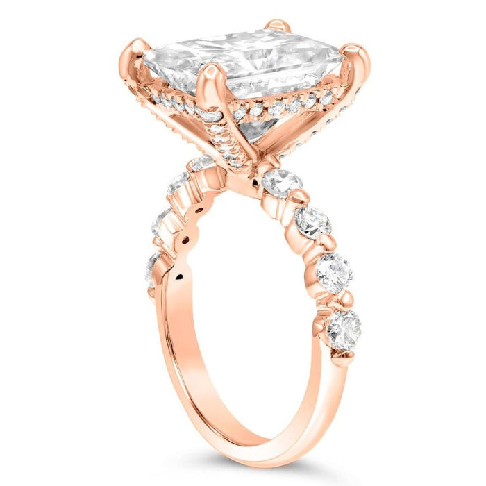 Brooke | Radiant Moissanite Hidden Halo Accent Stone 14K Rose Gold Engagement Ring - Diamond Daughters