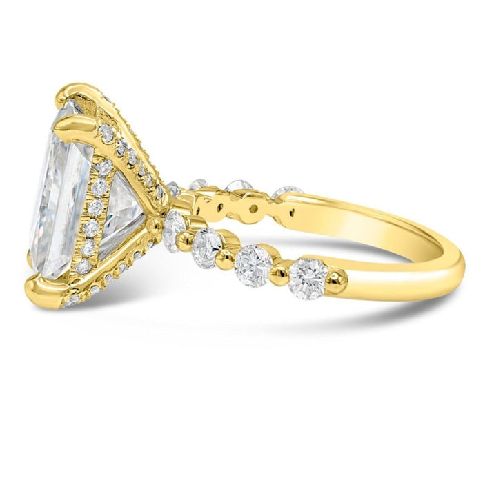 Brooke | Radiant Moissanite Hidden Halo Accent Stone 14K Yellow Gold  Engagement Ring - Diamond Daughters, Side View