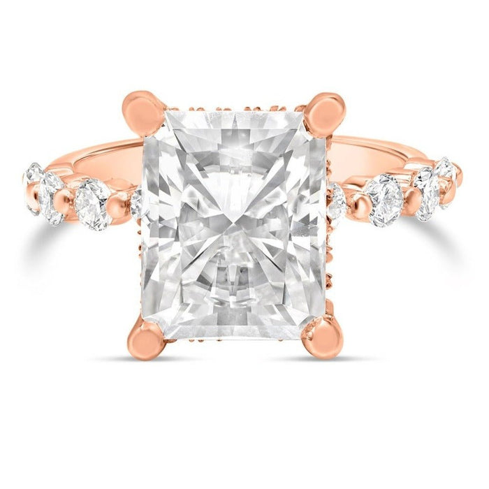 Brooke | Radiant Moissanite Hidden Halo Accent Stone 14K Rose Gold  Engagement Ring - Diamond Daughters, Front View