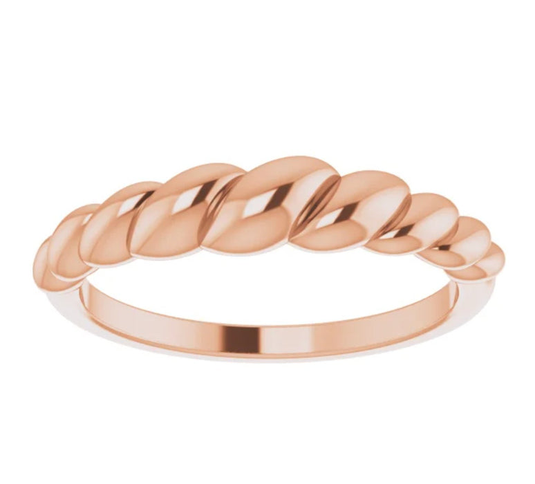 Camila | Twisted 14K Rose Gold Wedding Band - Diamond Daughters, Front View