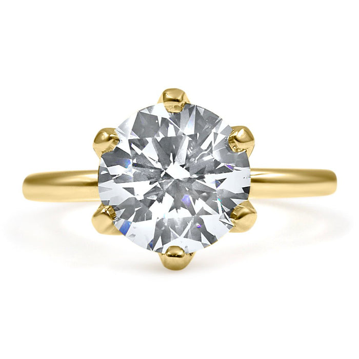 Catherine | Round Moissanite Solitaire 14k Yellow Gold Engagement Ring - Diamond Daughters, Front View