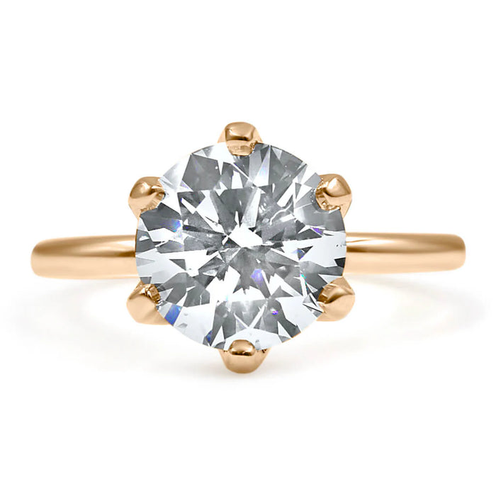 Catherine | Round Cut 6 Prong 14K Rose Gold Engagement Ring - Diamond Daughters, Front View