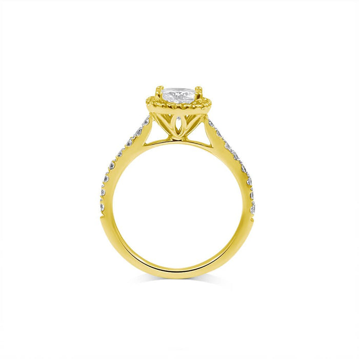 Cristal | Cushion Pave 14 Yellow Gold Moissanite Halo Engagement Ring - Diamond Daughters, Top View