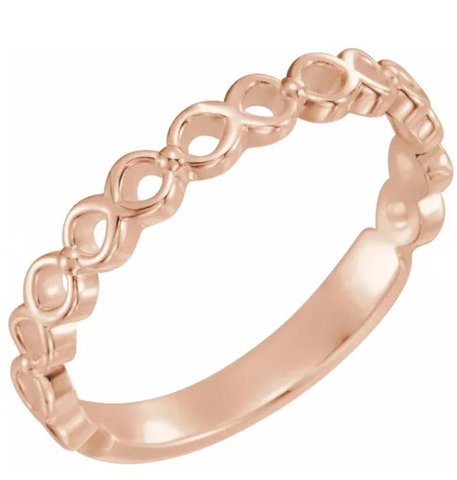 Ella |  Infinity 14K Rose Gold Wedding Band - Diamond Daughters, Top Side View