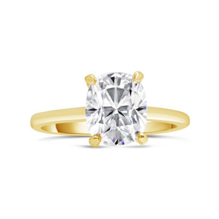 Elongated Cushion Moissanite Solitaire 14K Yellow Gold Engagement Ring 10x8mm Around 3.58ct - Diamond Daughters, Front View