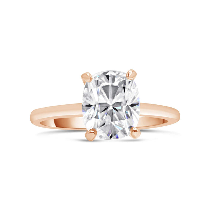 Elongated Cushion Moissanite 14k Rose Gold Solitaire Engagement Ring - Diamond Daughters, Front View