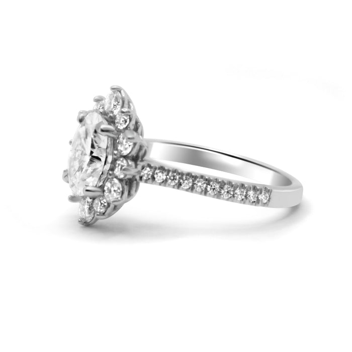 Emilia | Oval Halo Moissanite Shank Accent Stones 14K White Gold  Engagement Ring - Diamond Daughters, Side View