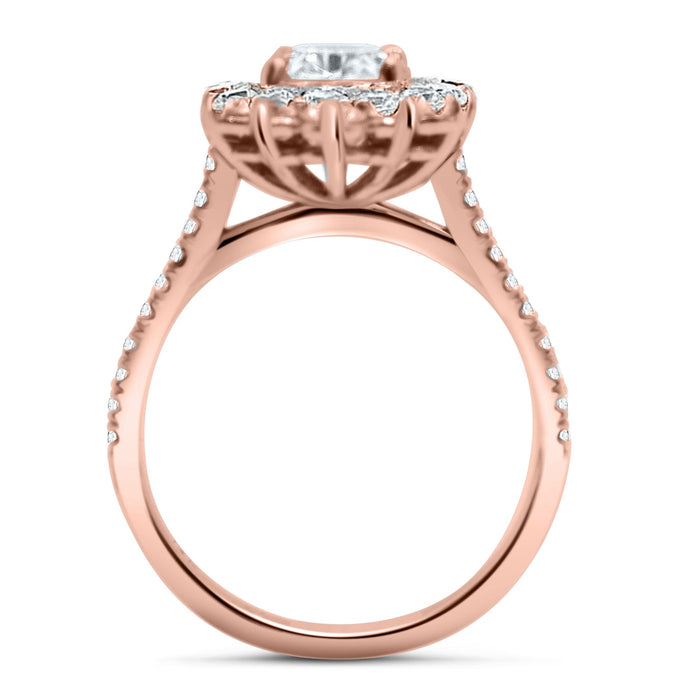 Emilia | Oval Halo Moissanite  Shank Accent Stones 14K Rose Gold   Engagement Ring - Diamond Daughters, Top VIew