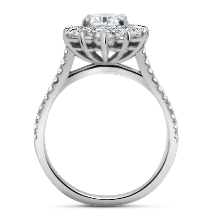 Emilia | Oval Halo Moissanite Shank Accent Stones 14K White Gold  Engagement Ring - Diamond Daughters, Top View