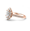 Emilia | Oval Halo Moissanite Shank Accent Stones 14K Rose Gold  Engagement Ring - Diamond Daughters, Side View