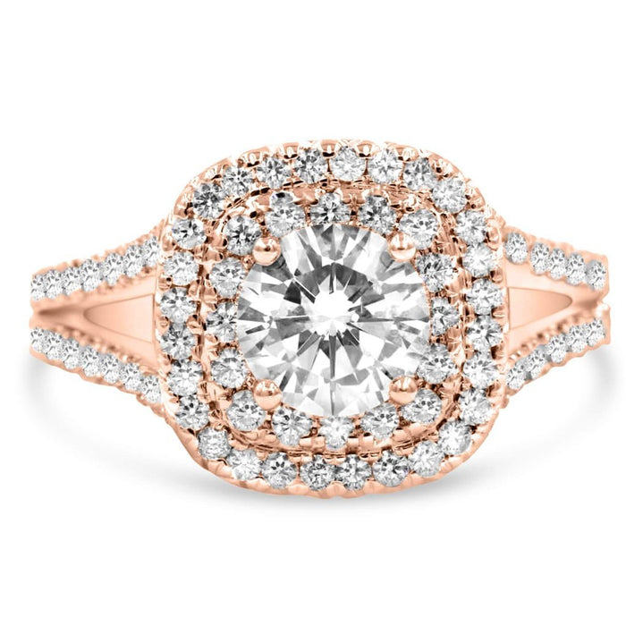 GABBY | Round & Cushion Double Halo Split Shank Engagement Ring - Diamond Daughters