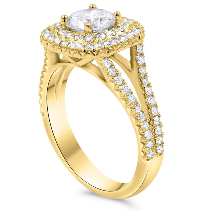 GABBY | Round & Cushion Double Halo Split Shank Engagement Ring - Diamond Daughters