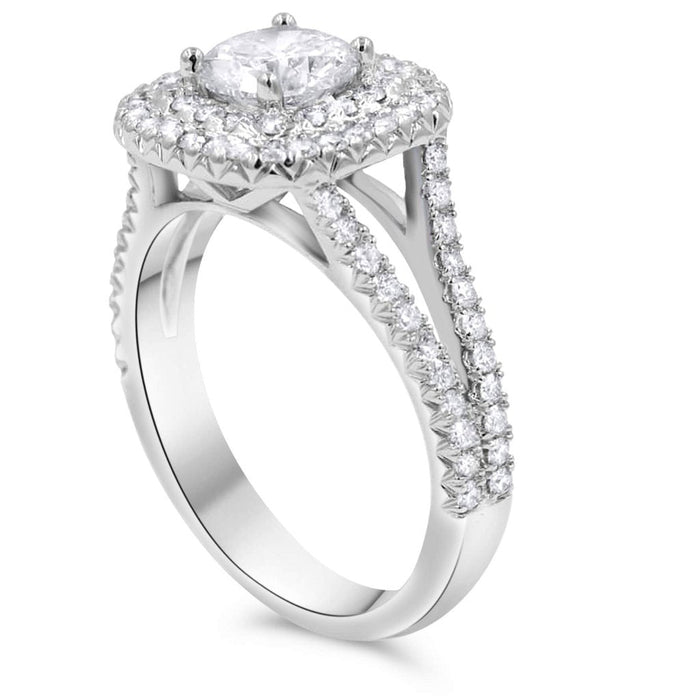 GABBY | Round & Cushion Double Halo Split Shank Engagement Ring - Diamond Daughters