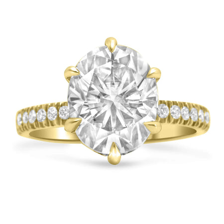 Henna | Oval Cut Hidden Halo Pave Band 14K Yellow Gold Engagement Ring - Diamond Daughters, Front View