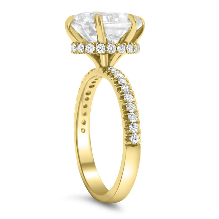 Henna | Oval Cut Hidden Halo Pave Band 14K Yellow Gold Engagement Ring - Diamond Daughters, Top Side View