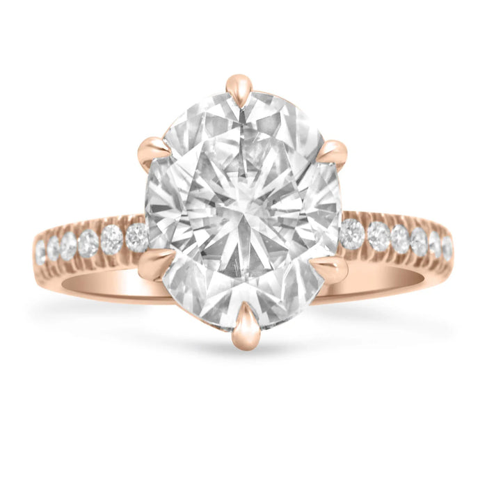 Henna | Oval Cut Hidden Halo Pave Band 14K Rose Gold Engagement Ring - Diamond Daughters, Front View