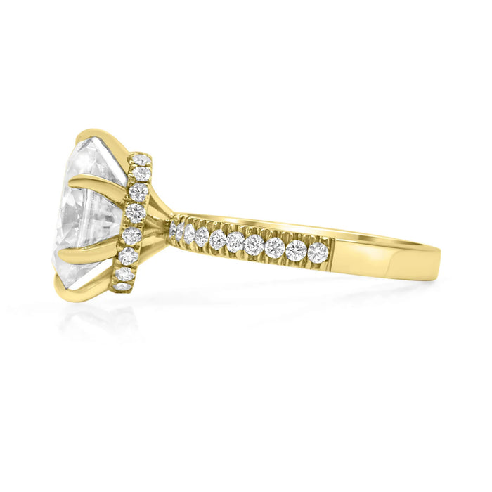 Henna | Oval Cut Hidden Halo Pave Band 14K Yellow Gold Engagement Ring - Diamond Daughters, Side View