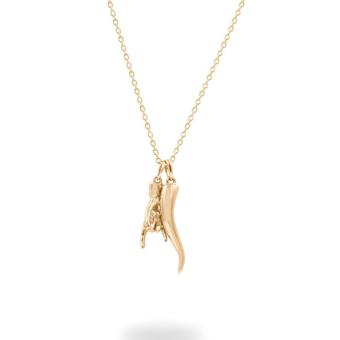 Italian Hand & Horn Good Luck Charm Pendant In 14K Solid Gold - Diamond Daughters