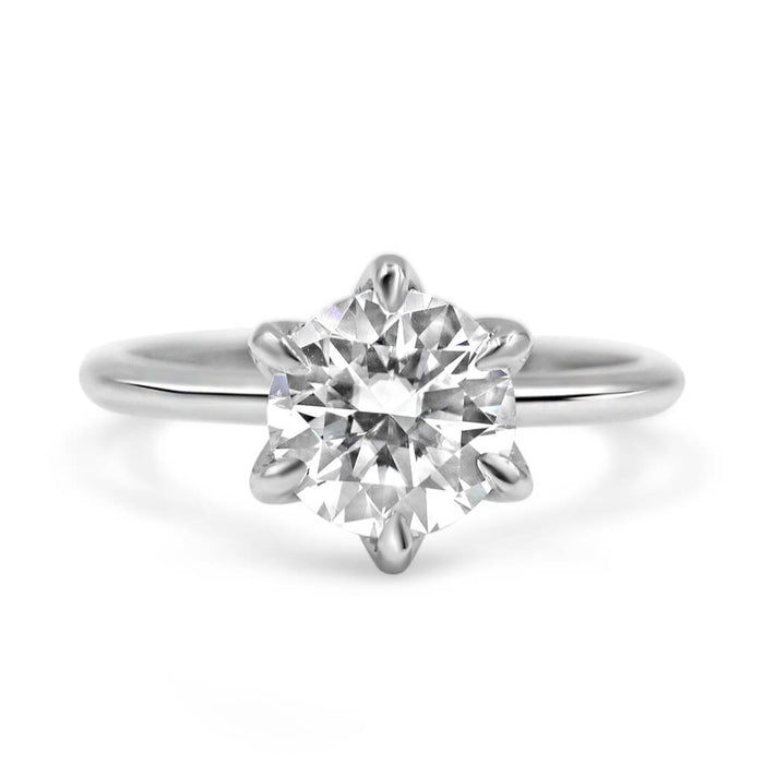 Jade | Round Hidden Halo 14K White Gold Moissanite Engagement Ring - Diamond Daughters, Front View