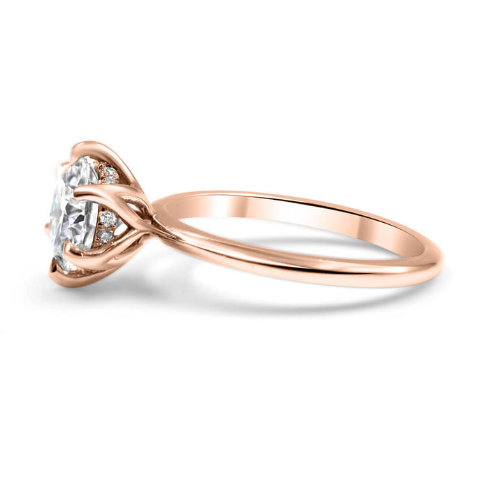 Jade | Round Hidden Halo 14K Rose Gold Moissanite Engagement Ring - Diamond Daughters, Side View