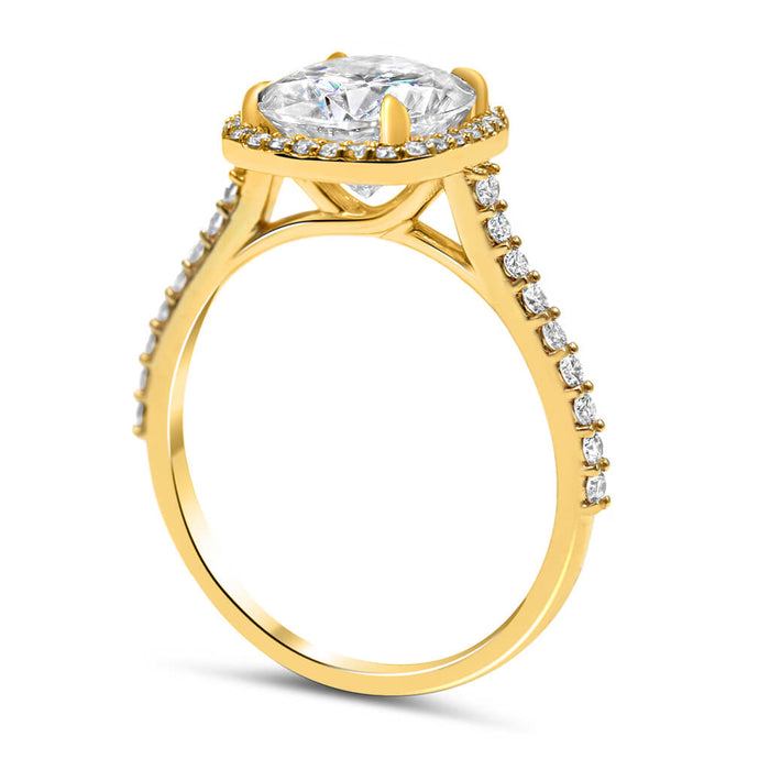 Jasmine | Cushion Halo Moissanite 14k Yellow Gold Engagement Ring - Diamond Daughters, Top Side View