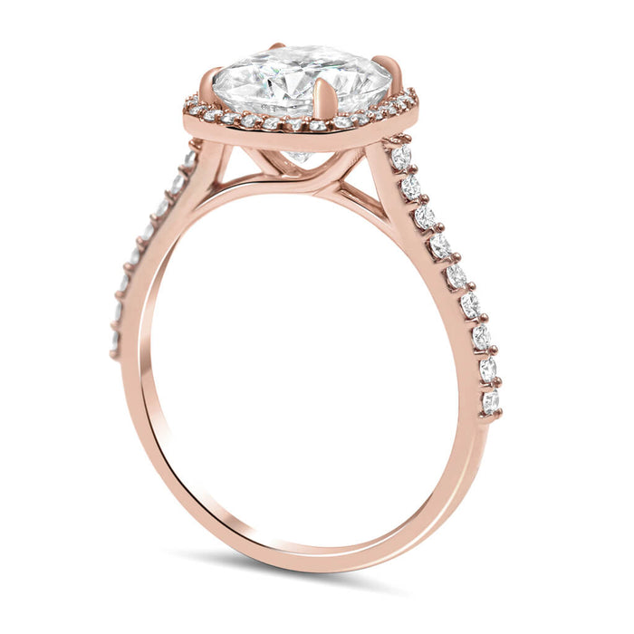 Jasmine | Cushion Halo Moissanite 
 14k Rose Gold Engagement Ring - Diamond Daughters, Top Side View