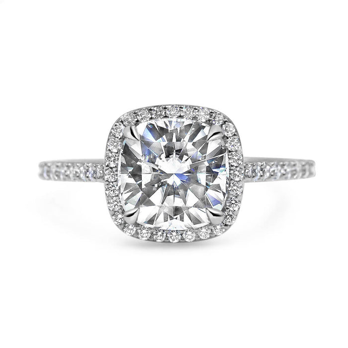 Jasmine | Cushion Halo Moissanite  14k White Gold Engagement Ring - Diamond Daughters, Front View