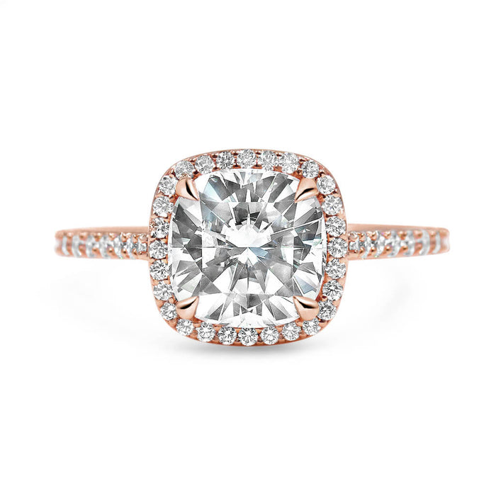 Jasmine | Cushion Halo Moissanite  14k Rose Gold Engagement Ring - Diamond Daughters, Front View