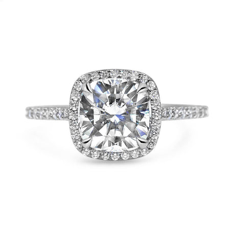 Jasmine | Cushion Cut Halo Diamond Band 14K White Gold Engagement Ring - Diamond Daughters, Front View