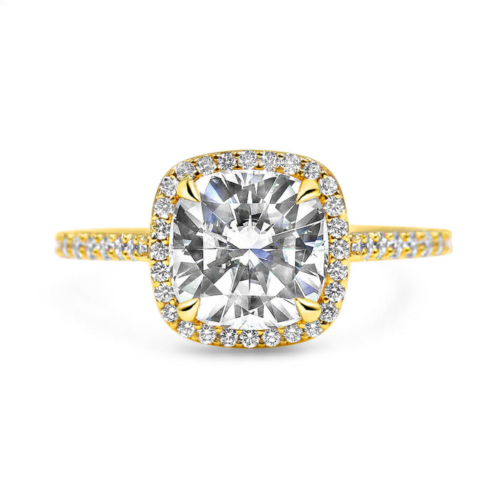 Jasmine | Cushion Cut Halo Diamond Band 14K Yellow Gold Engagement Ring - Diamond Daughters, Front View