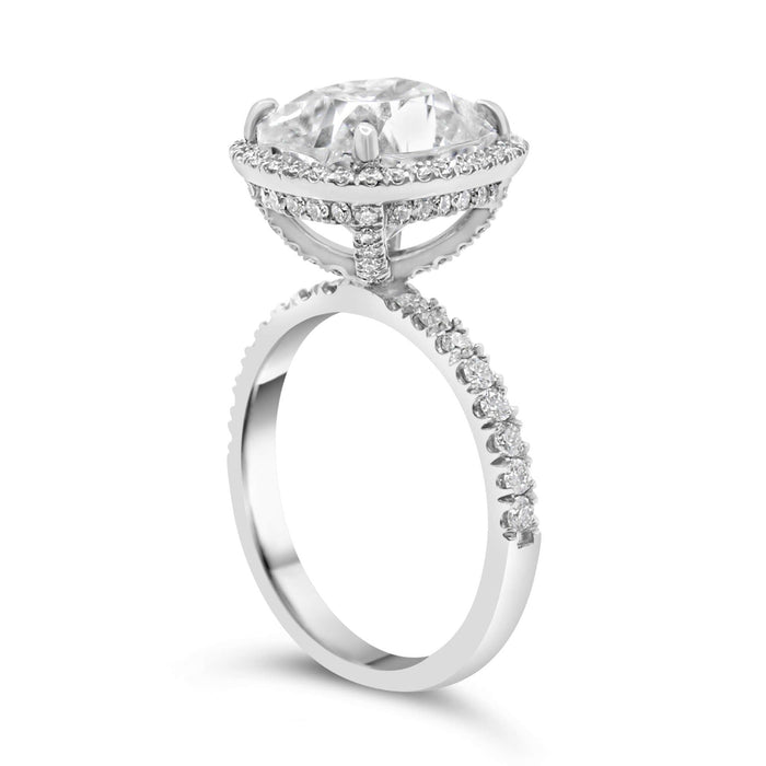 Jaymi | Elongated Cushion Halo Hidden Halo Accent And Prong Diamonds 14K White Gold Moissanite Engagement Ring - Diamond Daughters, Top Side View