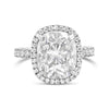 Jaymi | Elongated Cushion Moissanite Halo Hidden Halo Accent And Prong Diamonds 14K White Gold Engagement Ring - Diamond Daughters, Front View