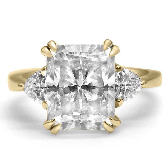 Jessica | Radiant Moissanite Two Trillion accent stones 14K Yellow Gold Engagement Ring - Diamond Daughters, Front View